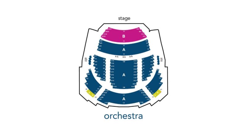 Moss Arts Center seating chart showing the orchestra level